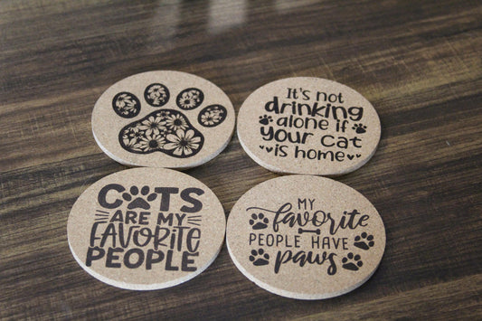 4 cat themed coasters
