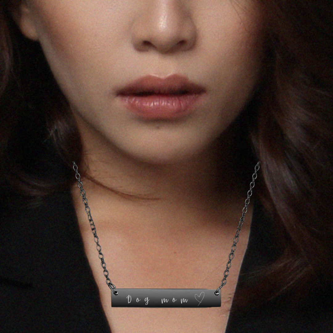 Necklace, Black, 14k gold, rainbow plated, Bar, Gift for Women Men