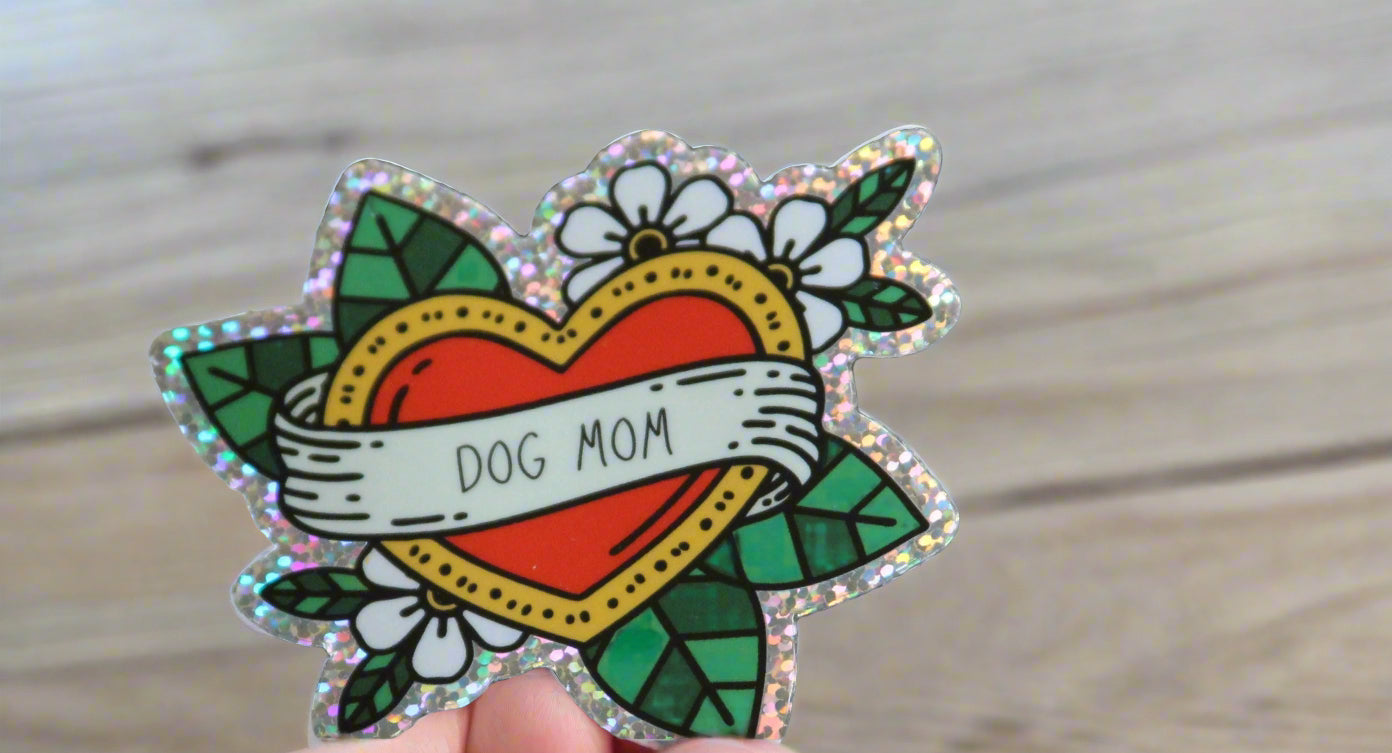 Holographic border 'dog mom' tattoo style sticker