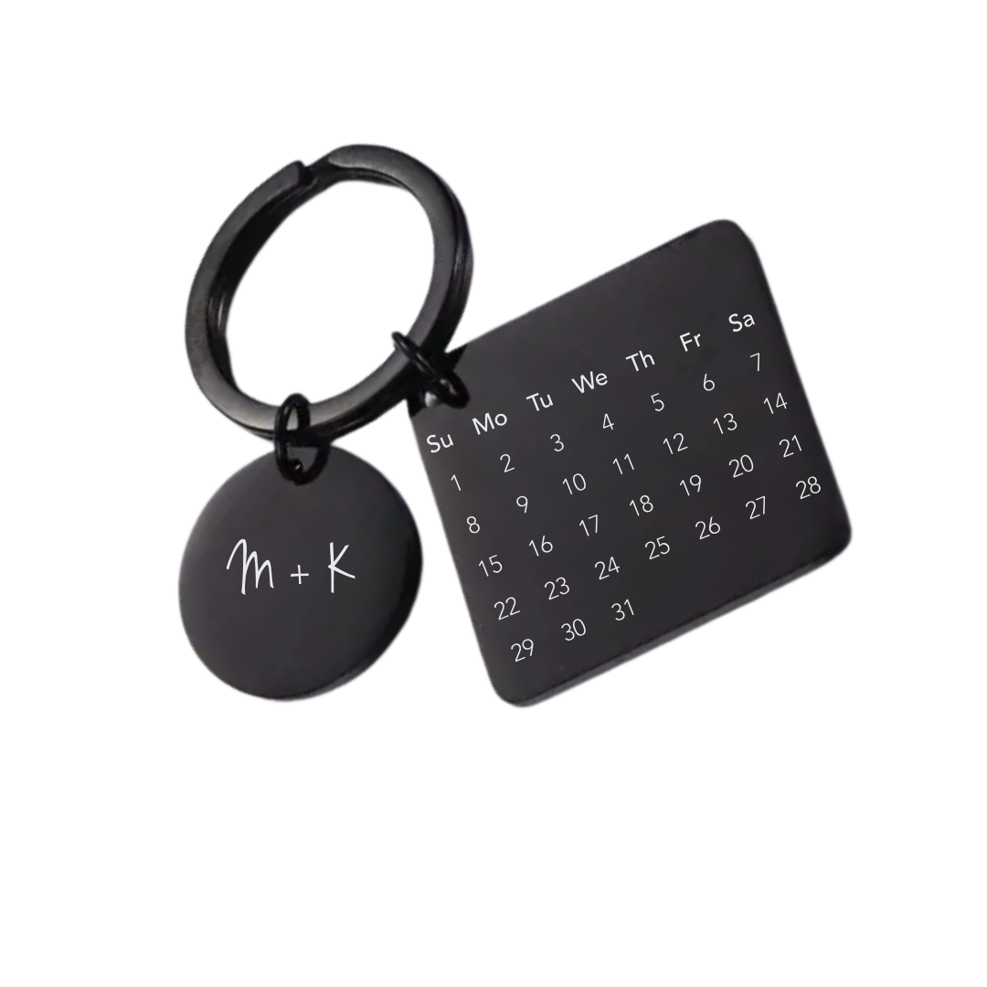 Keychain: Personalized calendar keychain, Special date, Anniversary date, Gift