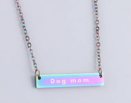 Necklace, Black, 14k gold, rainbow plated, Bar, Gift for Women Men
