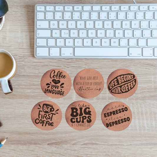 Coaster: cork coasters - tea sayings