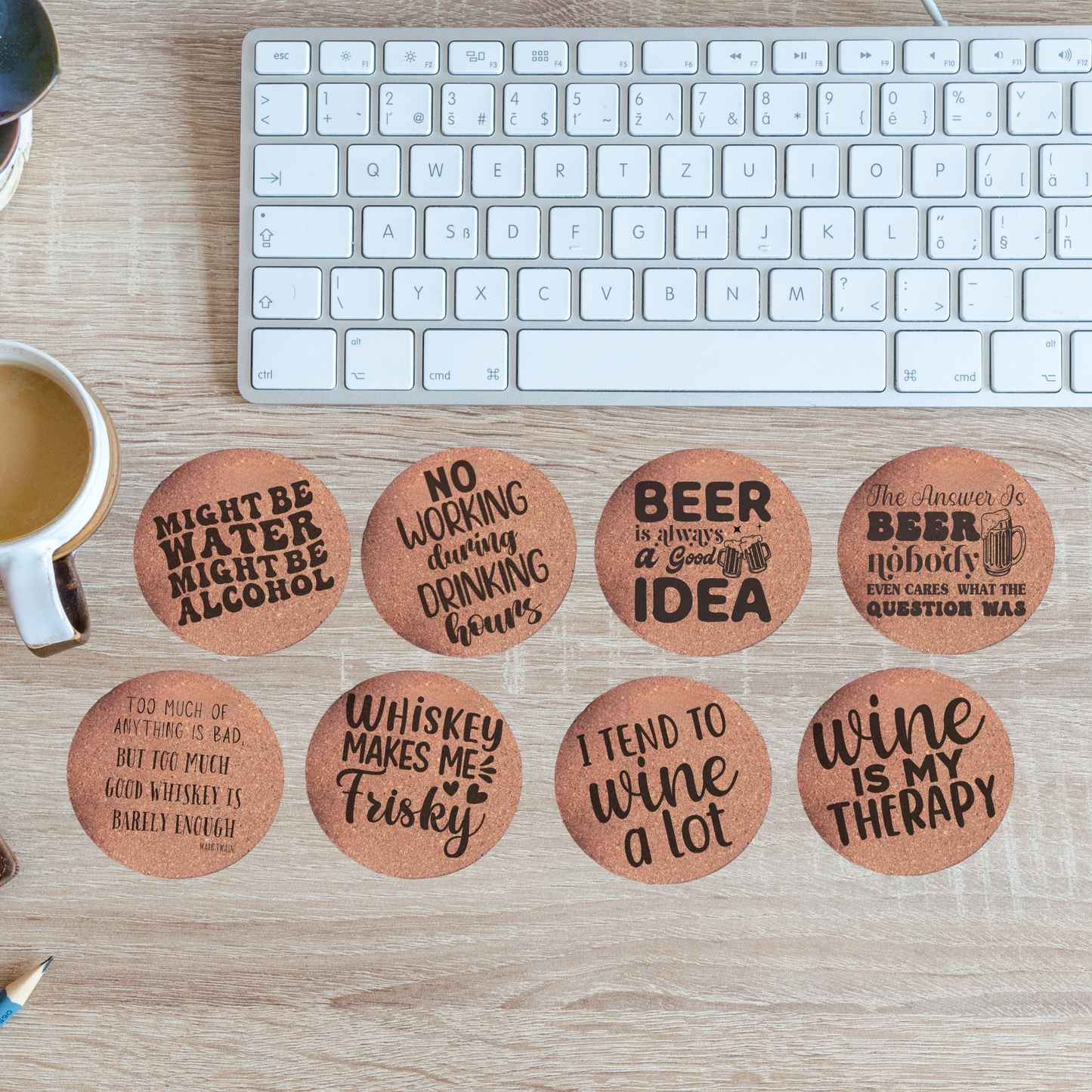 Coaster: cork coasters - alcohol sayings