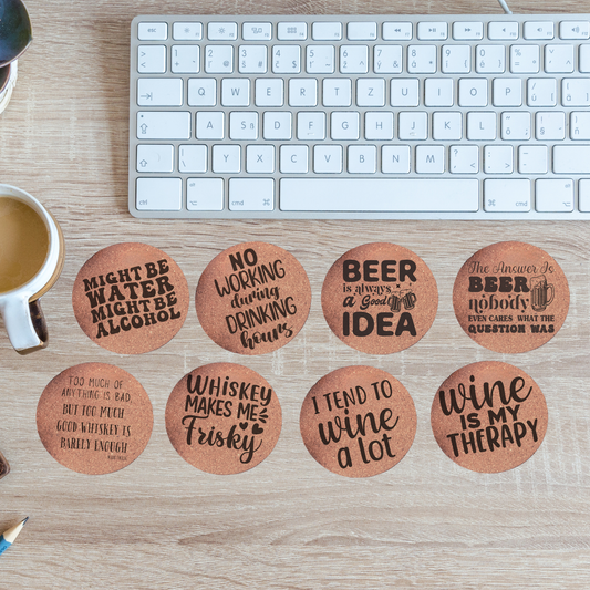 Coaster: cork coasters - alcohol sayings