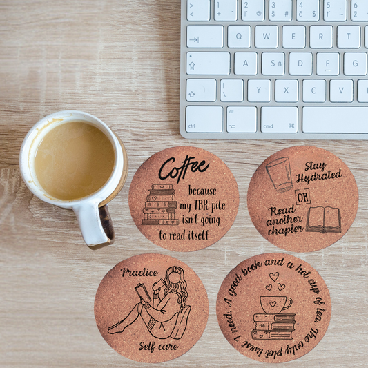 Cork Coasters - Book Lover Gifts | Funny Bookish Sayings for Readers