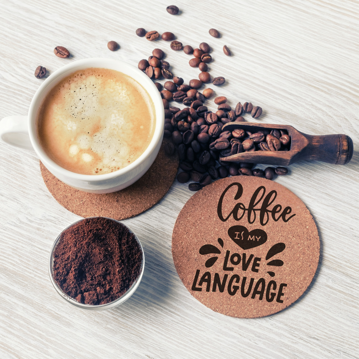 Coaster: cork coasters - coffee sayings