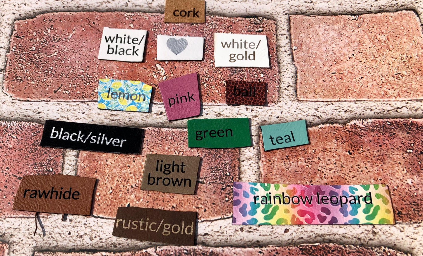 Custom vegan faux tags leather5 25 pc 50 pc small perfect for bags, clothing, bandanas, etc up to 1.5” x 1.5”
