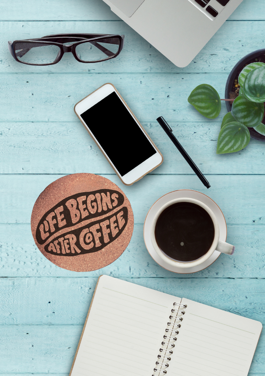 Coaster: cork coasters - coffee sayings