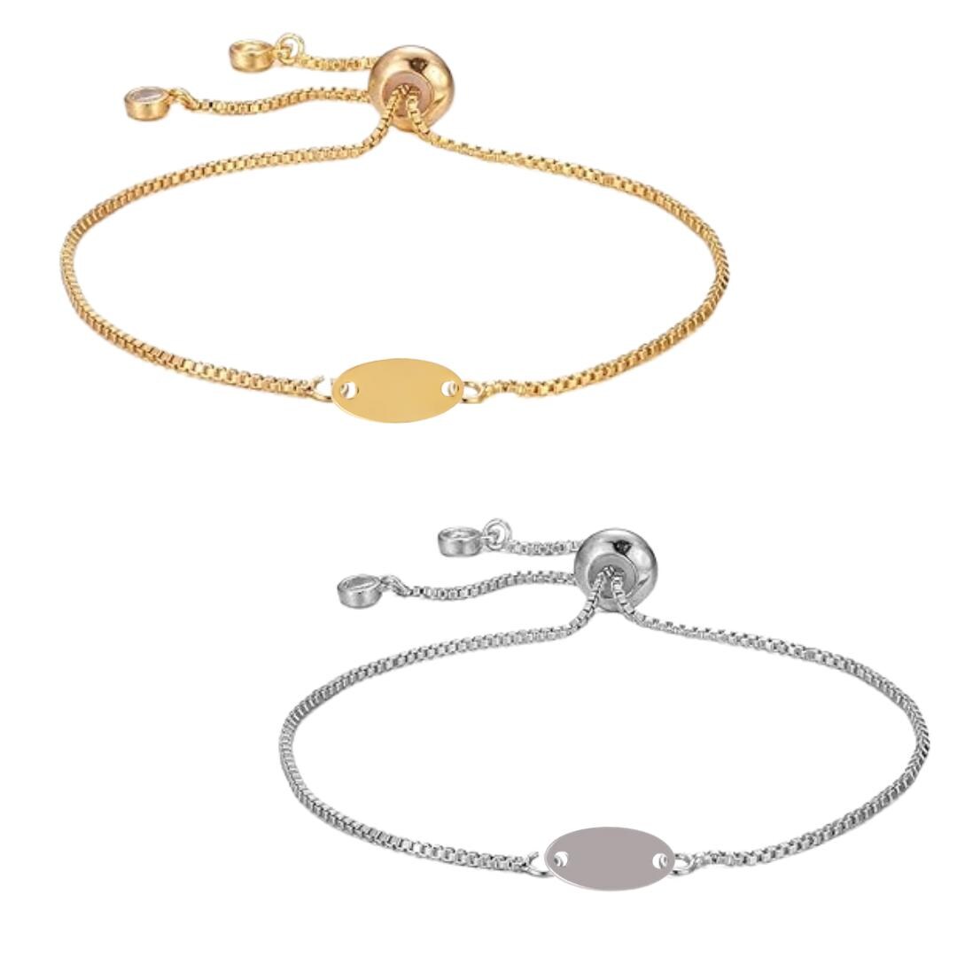 Personalized Oval Bar Charm, Bracelet, Gift for Women Men