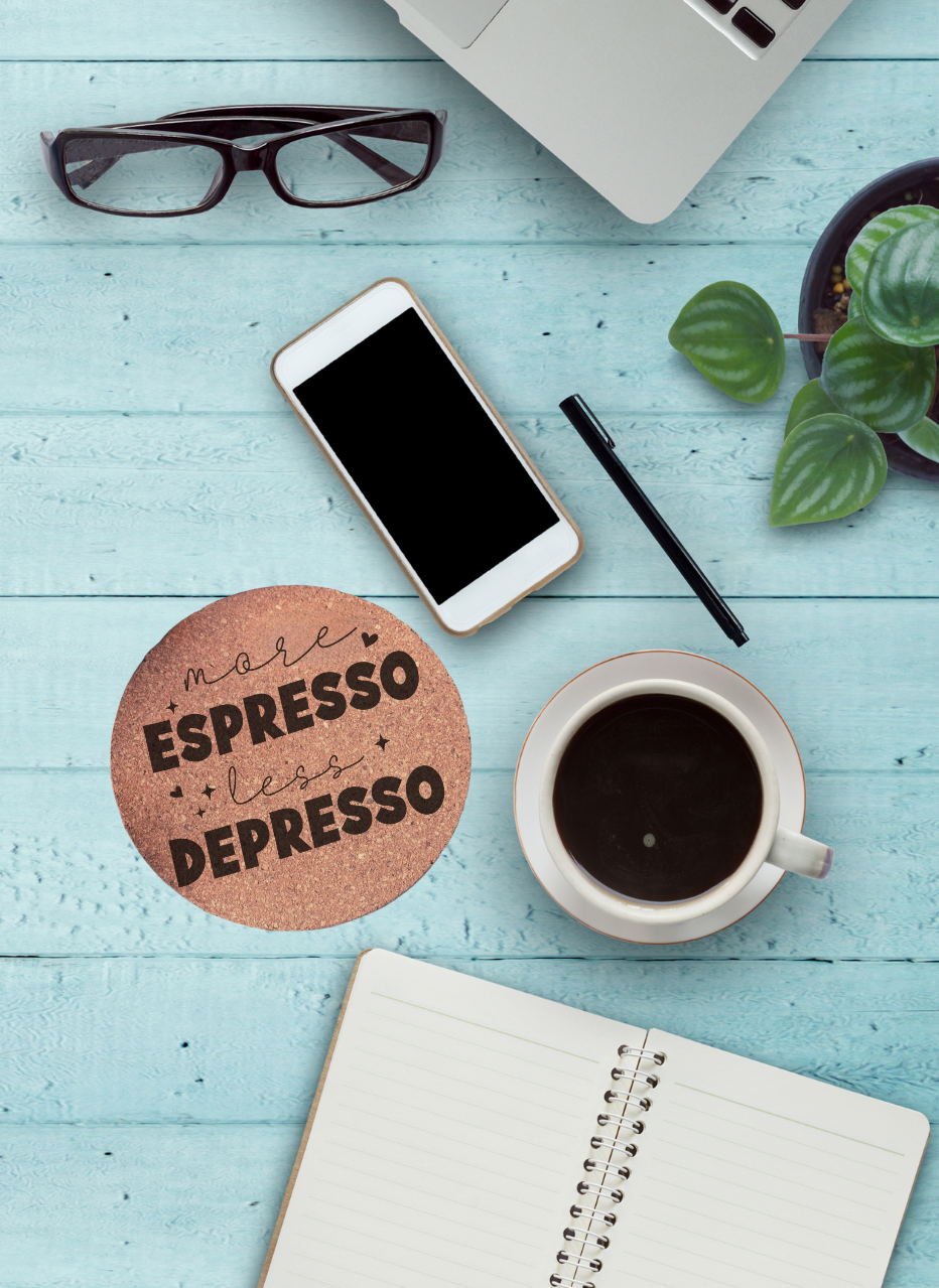 Coaster: cork coasters - coffee sayings