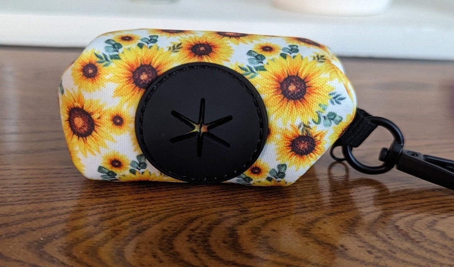 Neoprene sunflower patterned poop bag holder