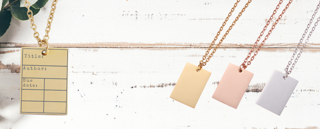 Necklace: Banned Books library checkout card