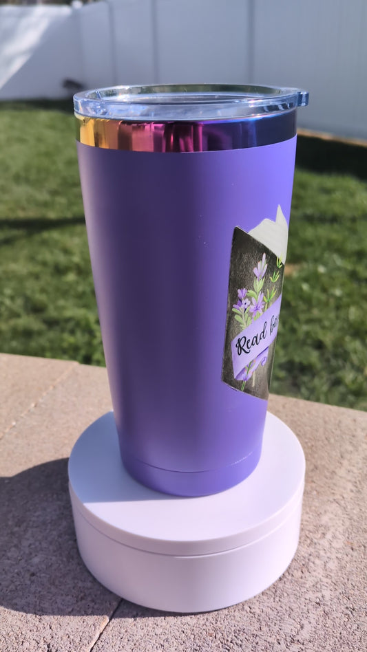 20oz Rainbow rimmed Stainless Steel Mug, Book lover